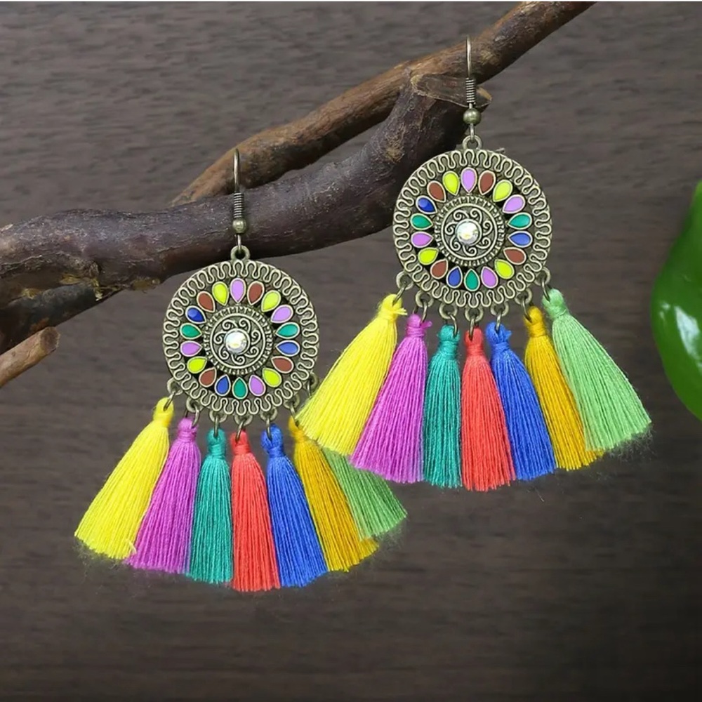 932 ❤️ 3 Pc Bohemian Ethnic Tassel Necklace Earring Jewelry Boho Set - Picture 6 of 8